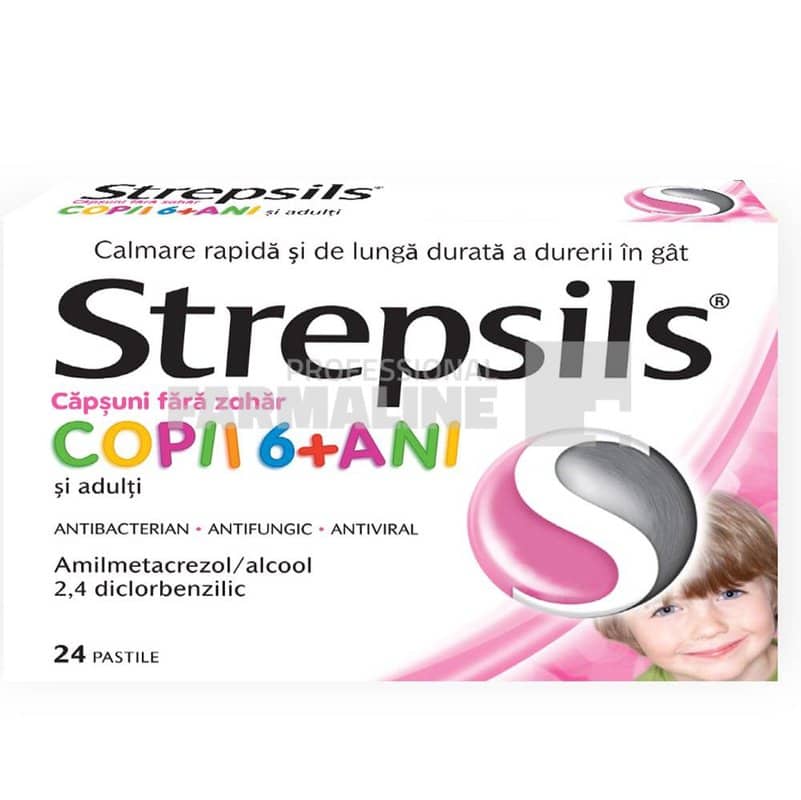 Strepsils capsuni fara zahar copii 6+ani si adulti 24 pastile