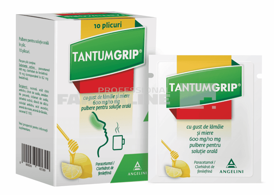 Tantum Grip cu gust de lamaie 600 mg/10 mg 10 plicuri 1 Tantum Grip cu gust de lamaie 600 mg/10 mg 10 plicuri