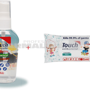 Touch Pachet Gel spray maini Kids + Servetele umede 15 bucati