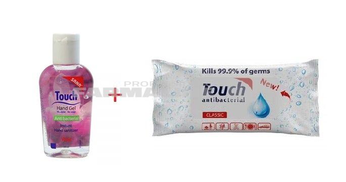 Touch Pachet Violet Gel antibacterian pentru maini 59 ml + Servetele umede 10 bucati 1 Touch Pachet Violet Gel antibacterian pentru maini 59 ml + Servetele umede 10 bucati