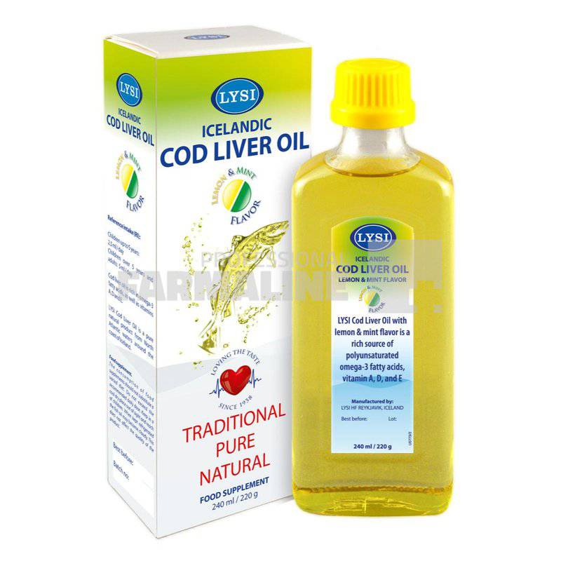 Ulei din ficat de cod aroma de lamaie si menta 240 ml