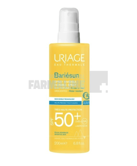 Uriage Bariesun Spray invizibil fara parfum pentru fata si corp, rezistent la apa SPF50+ 200 ml 1 Uriage Bariesun Spray invizibil fara parfum pentru fata si corp