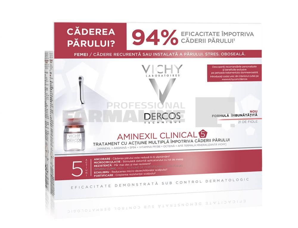 Vichy Dercos Aminexil Clinical 5 Tratament impotriva caderii parului pentru femei 21 fiole 1 Vichy Dercos Aminexil Clinical 5 Tratament impotriva caderii parului pentru femei 21 fiole