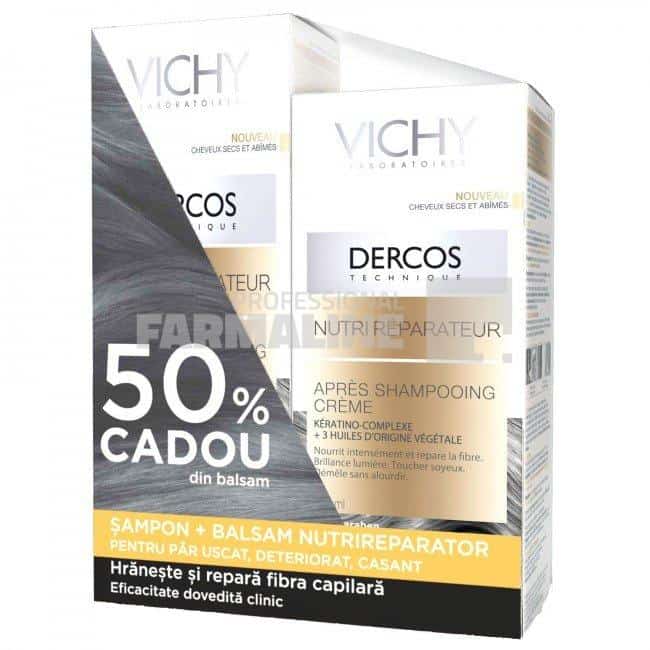 Vichy Pachet Dercos Sampon nutrireparator par uscat 200 ml + Balsam nutrireparator par uscat 150 ml 50% din al II-lea