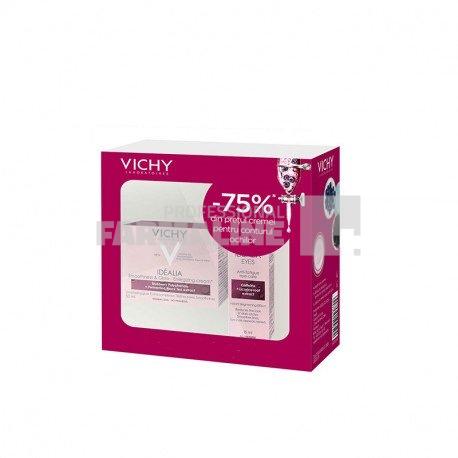 Vichy Pachet Idealia Crema cu efect de netezire si iluminare ten sensibil 50 ml + Crema contur ochi 15 ml 75% din al II-lea