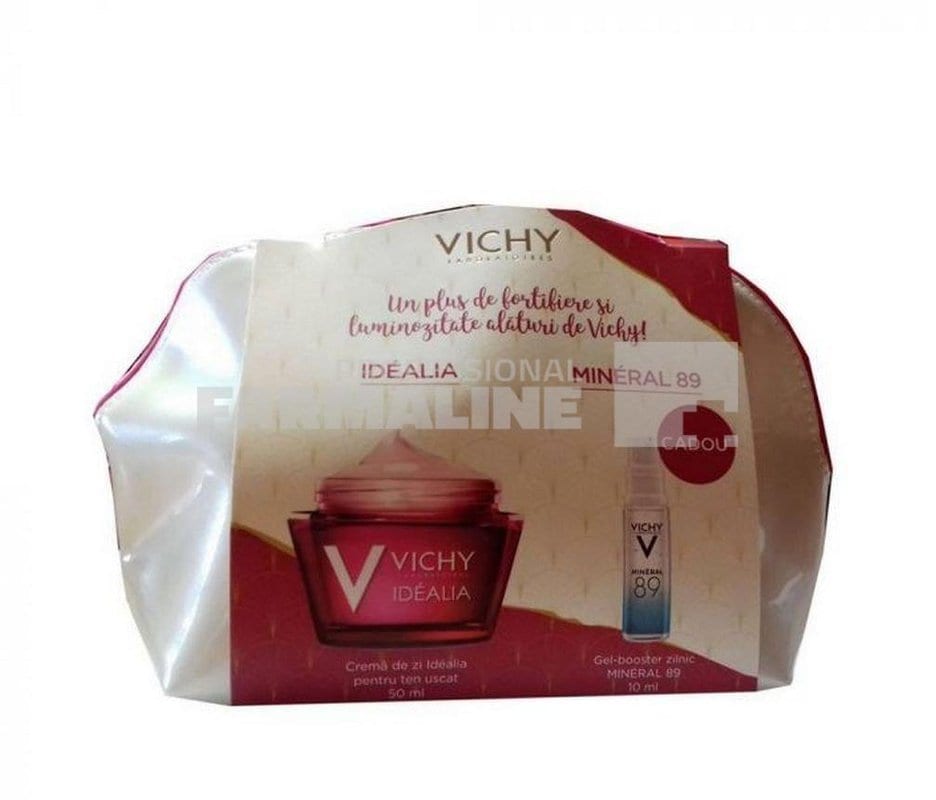 Vichy Pachet Idealia Crema de zi pentru ten normal mixt 50 ml + Mineral 89 Gel-booster zilnic cu efect de fortifiere și reumplere 10 ml Cadou 1 Vichy Pachet Idealia Crema de zi pentru ten normal mixt 50 ml + Mineral 89 Gel-booster zilnic cu efect de fortifiere și reumplere 10 ml Cadou