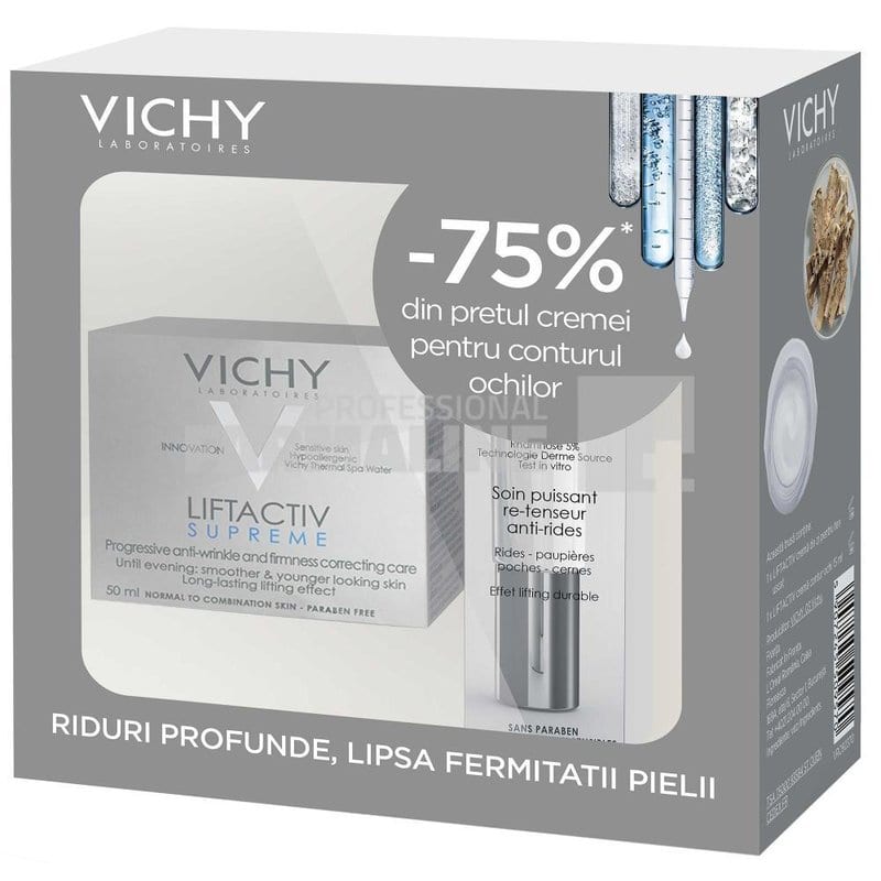 Vichy Pachet Liftactiv Crema antirid si fermitate 50 ml + Crema de ochi 15 ml 75% din al II-lea