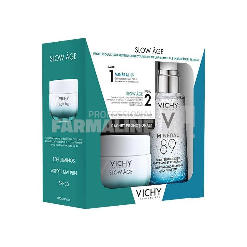 Vichy Pachet Slow Age Crema de ingrijire zilnica pentru ten uscat SPF30 50 ml +Mineral 89 Gel-Booster zilnic cu efect de fortifiere si reumplere 50 ml