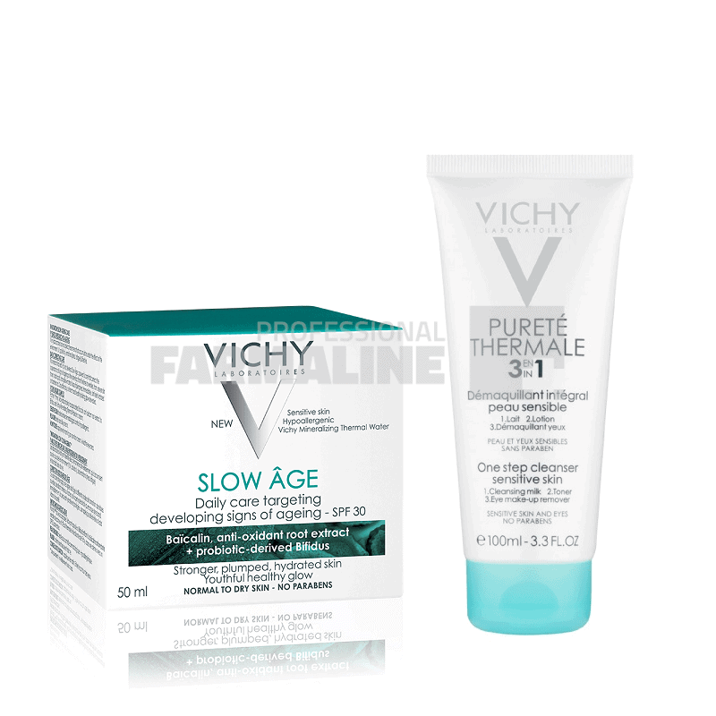 Vichy Pachet Slow Age crema zi pentru ten normal-uscat 50 ml + Purete Thermale 3 in 1 100 ml