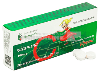 Vitamina C 100 mg aroma capsuni 20 comprimate masticabile