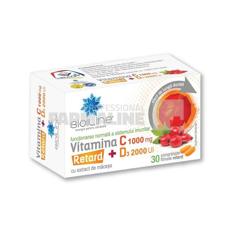 Vitamina C 1000 mg + D3 2000U.I. Retard 30 comprimate