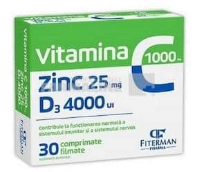 Vitamina C 1000 mg + Zn 25 mg + D3 4000UI