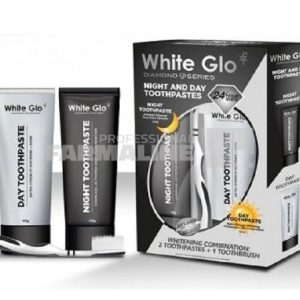 Shop 2 White Glo Night & Day Charcoal Pasta de dinti charcoal 80 g + Pasta de dinti pentru albire 80 g + periuta de dinti