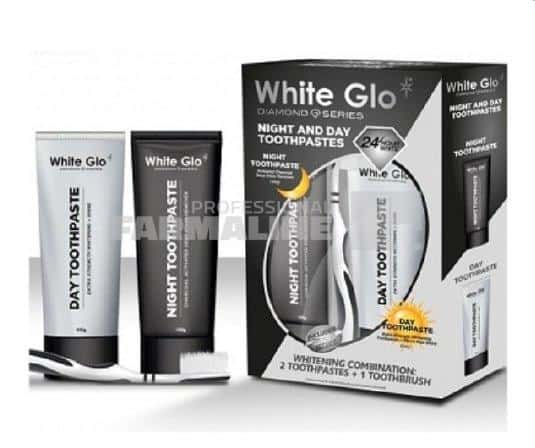 White Glo Night & Day Charcoal Pasta de dinti charcoal 80 g + Pasta de dinti pentru albire 80 g + periuta de dinti 1 White Glo Night & Day Charcoal Pasta de dinti charcoal 80 g + Pasta de dinti pentru albire 80 g + periuta de dinti