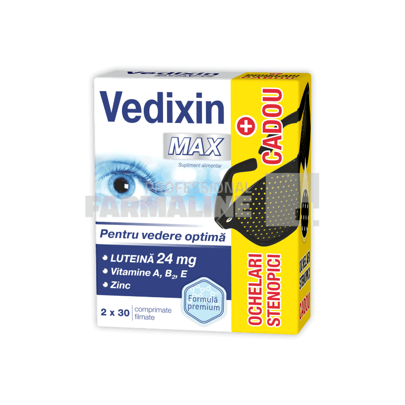 Zdrovit Vedixin Max - Vitamine pentru Ochi 1 Zdrovit Vedixin Max 30 capsule 2 cutii + Ochelari stenopici