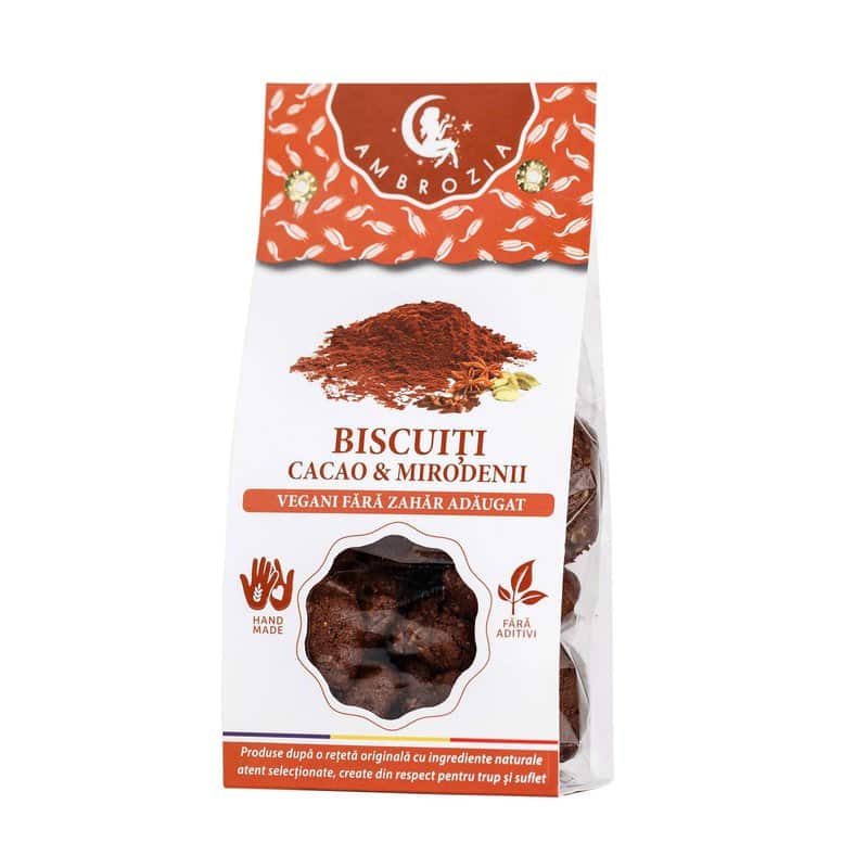 BISCUITI VEGANI CU CACAO SI MIRODENII