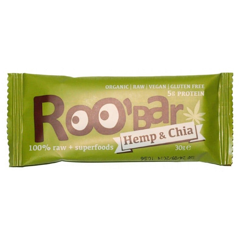 Baton raw bio cu seminte de chia si canepa 30g ROO BAR