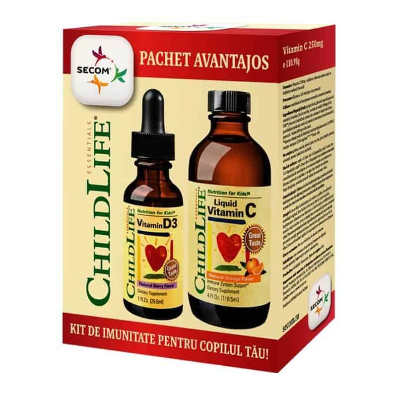 Kit de imunitate pentru copii Vitamin C si Vitamina D3 500UI ChildLife