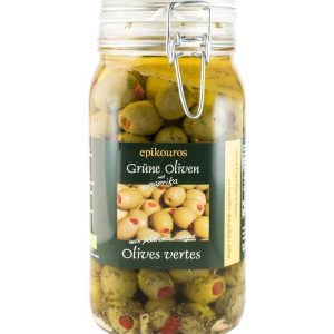 Masline verzi in ulei umplute cu ardei rosii - eco-bio 1