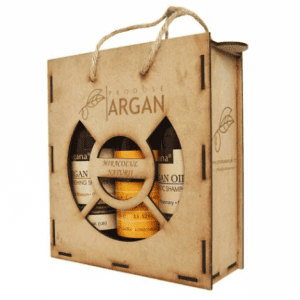 Set cadou cutie lemn Sampon + Gel de dus + Sapun lichid cu ulei de argan 400ml
