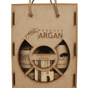 Set cadou cutie lemn Sampon Gel de dus si Sapun cu ulei de argan