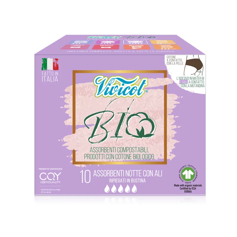 Absorbante de noapte din bumbac Bio hipoalergenic compostabil (10 buc) VIVICOT BIO
