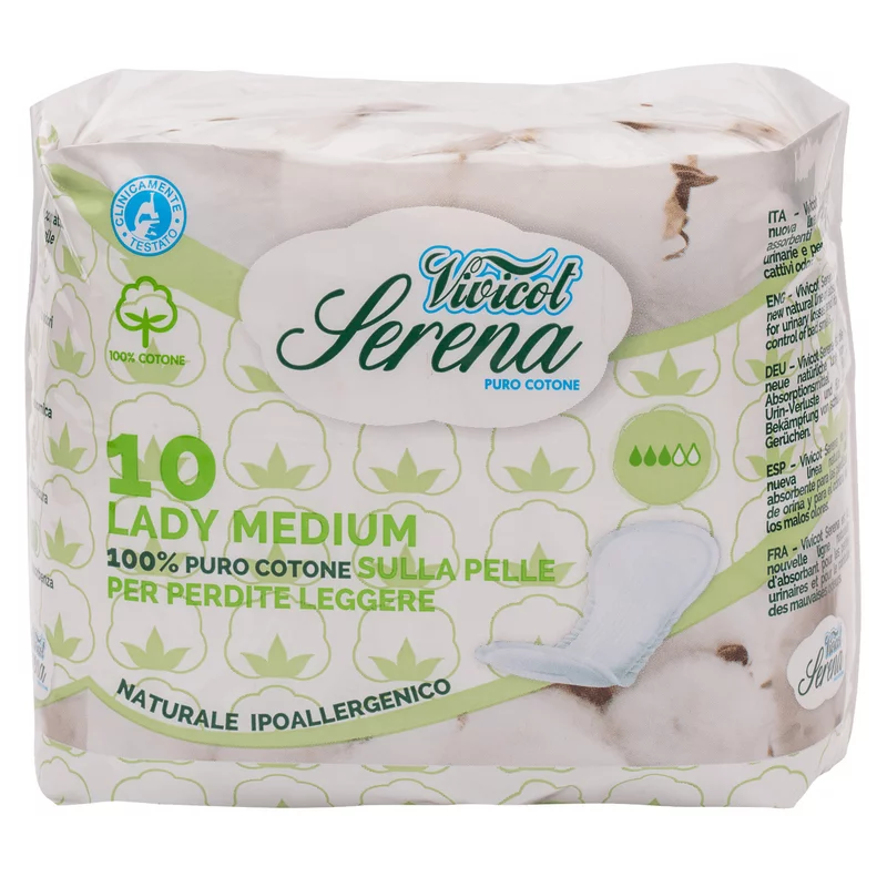 Absorbante din bumbac natural fara aripioare Medium 3 picaturi ( 10buc ) VIVICOT Serena Lady