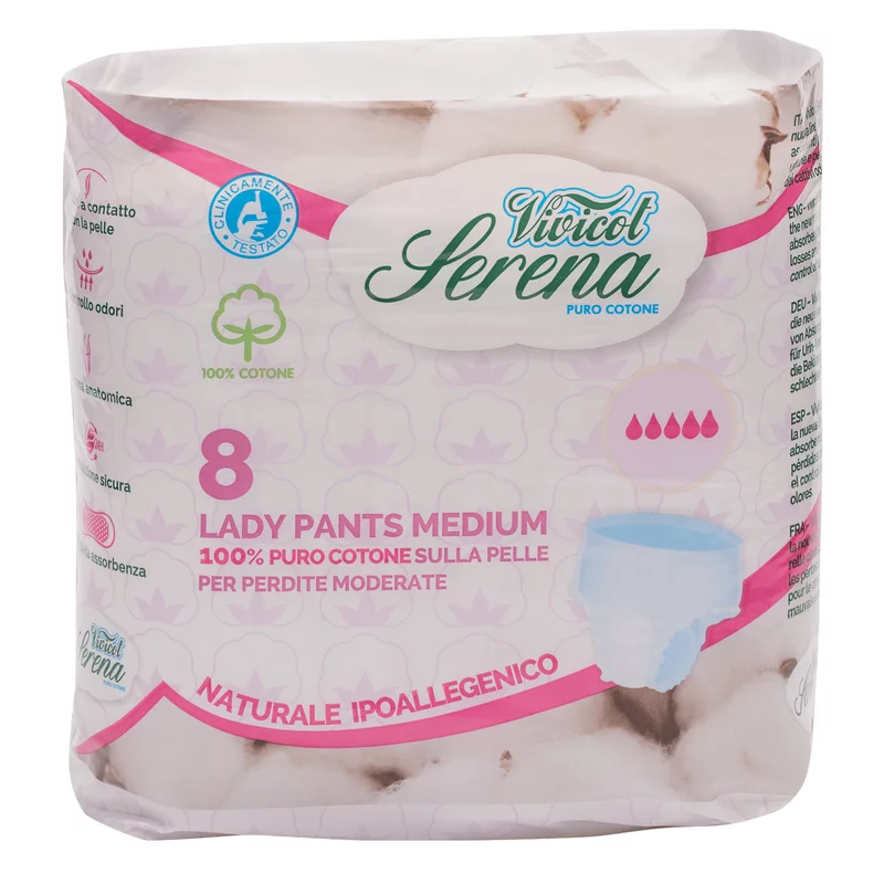 Chiloti din bumbac pentru incontinenta urinara – Medium 5 picaturi (8buc) – VIVICOT Serena Lady