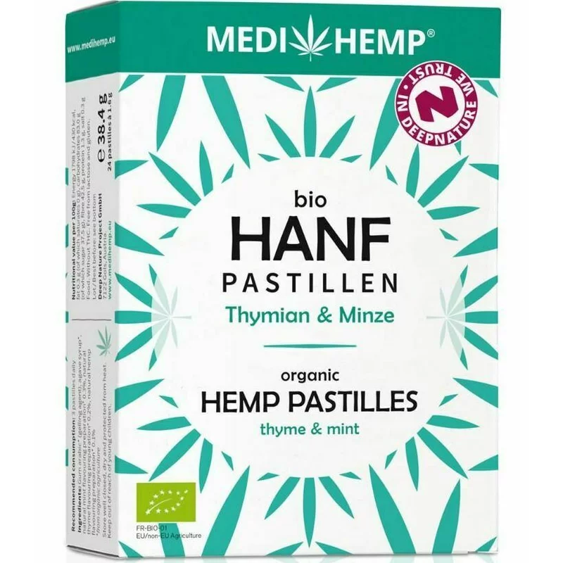 Pastile cu canepa cimbru si menta Bio 38.4g Medihemp