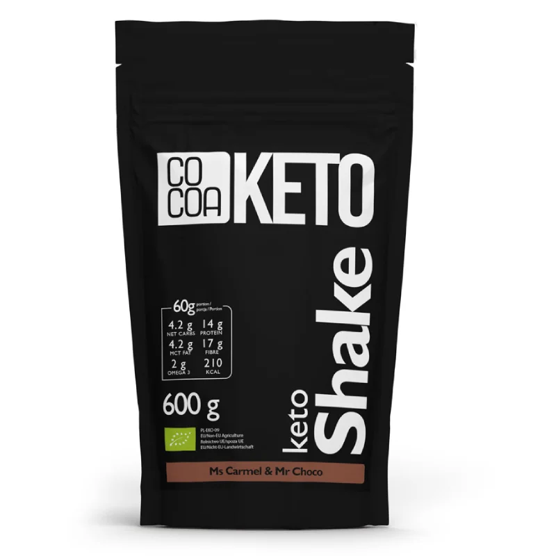 Shake cu cacao și ulei MCT cu aromă de caramel Bio 600 g COCOA