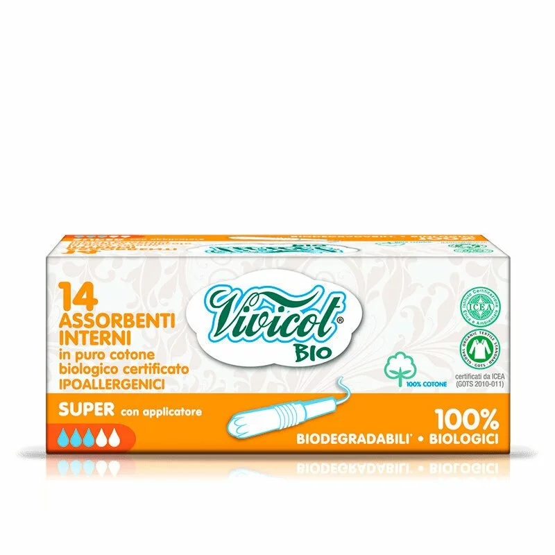 Tampoane din bumbac Bio hipoalergenic compostabil cu aplicator ( 14 buc ) 3 picaturi VIVICOT BIO