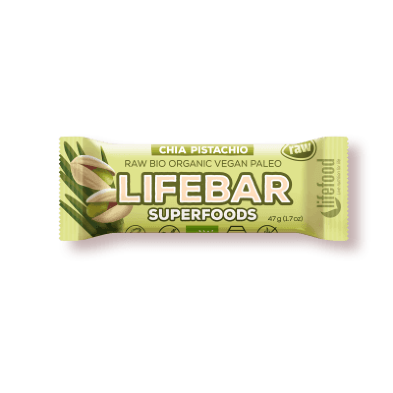 Baton cu chia + orz verde si fistic raw Lifebar Bio