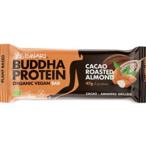 Baton proteic bio cu migdale prajite si cacao Buddha