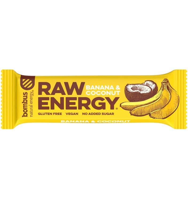 Baton proteic cu banane si nuca de cocos Raw Energy, 50g, Bombus 1 Baton proteic cu banane si nuca de cocos Raw Energy