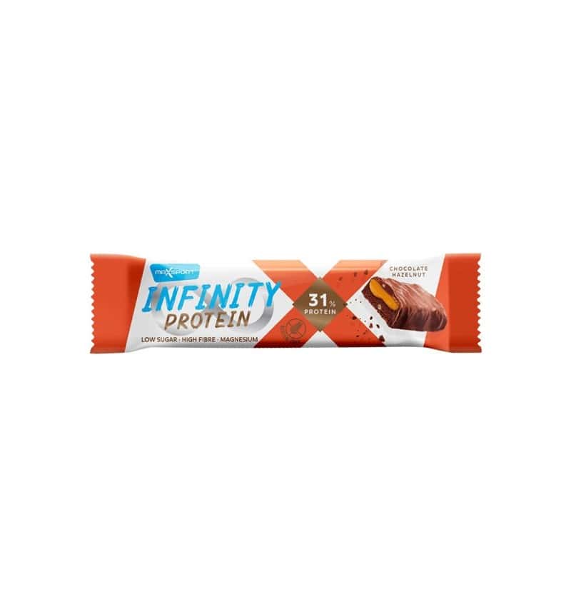 Baton proteic cu ciocolata si alune de padure Infinity Protein, 55g, Max Sport 1 Baton proteic cu ciocolata si alune de padure Infinity Protein