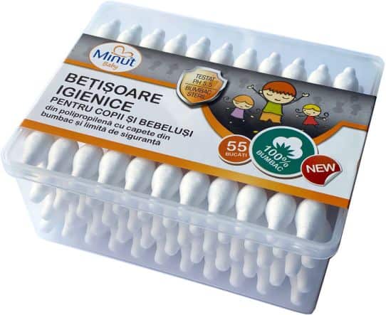 Betisoare de urechi pentru copii Baby, 55 bucati, Minut 1 Betisoare de urechi pentru copii Baby