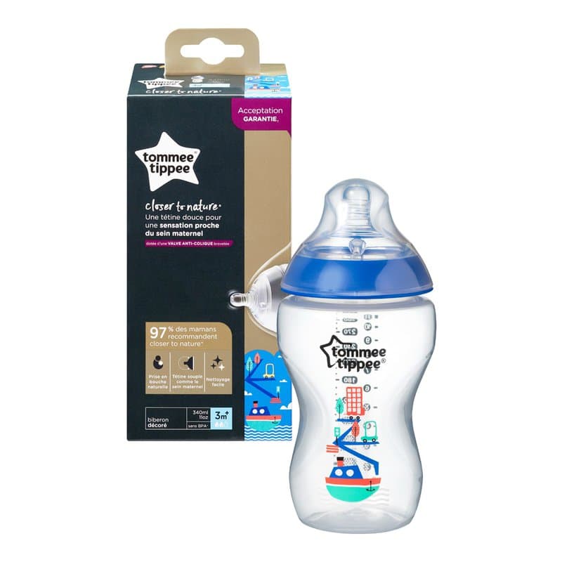 Biberon decorat +3luni albastru