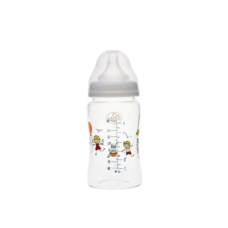 Biberon din sticla borosilicat cu gat larg 0 luni+ Baby