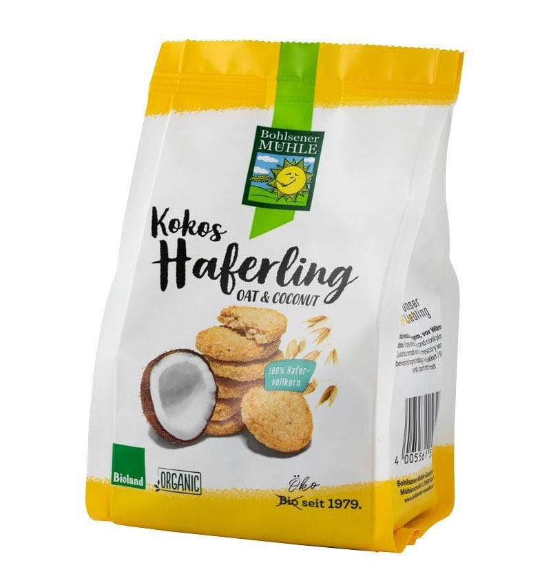 Biscuiti bio crocanti din ovaz cu fulgi de cocos, 125g, Bohlsener Muhle 1 Biscuiti bio crocanti din ovaz cu fulgi de cocos