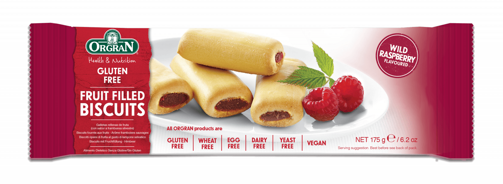 Biscuiti umpluti cu zmeura fara gluten, 175g, Orgran 1 Biscuiti umpluti cu zmeura fara gluten