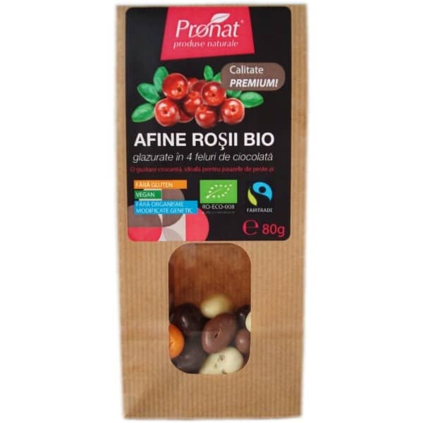 Boabe afine rosii invelite 4feluri ciocolata 80g - PRONAT