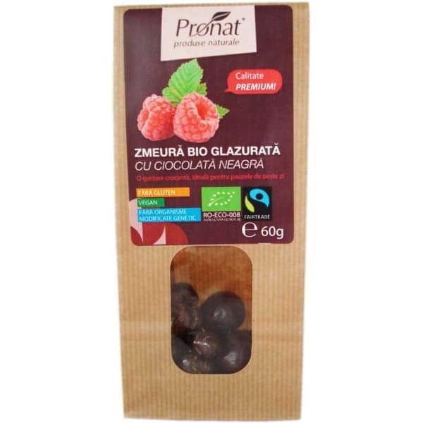 Boabe zmeura invelite ciocolata neagra 60g - PRONAT