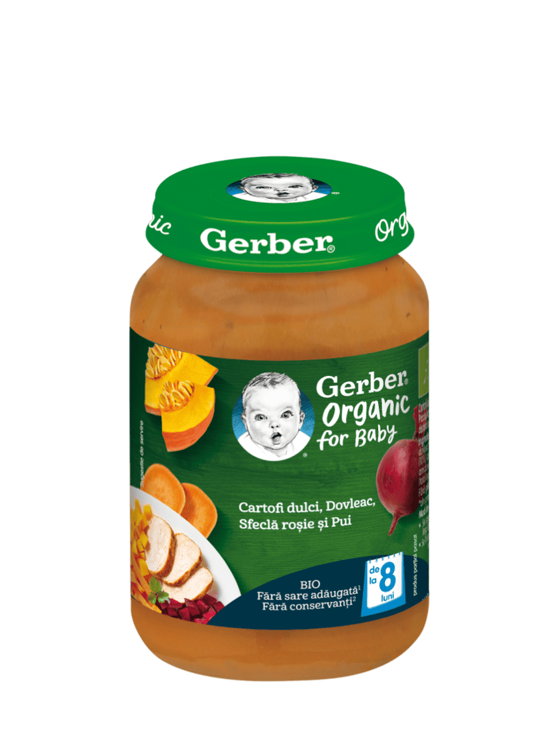 Cartofi dulci cu dovleac si pui +8 luni, 190g, Gerber 1 Cartofi dulci cu dovleac si pui +8 luni