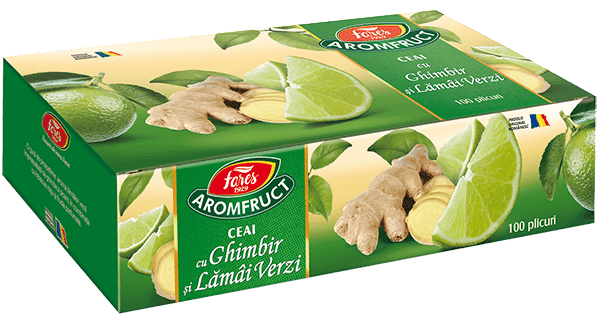 Ceai cu ghimbir si lamai verzi Aromafruct, 100 plicuri, Fares 1 Ceai cu ghimbir si lamai verzi Aromafruct