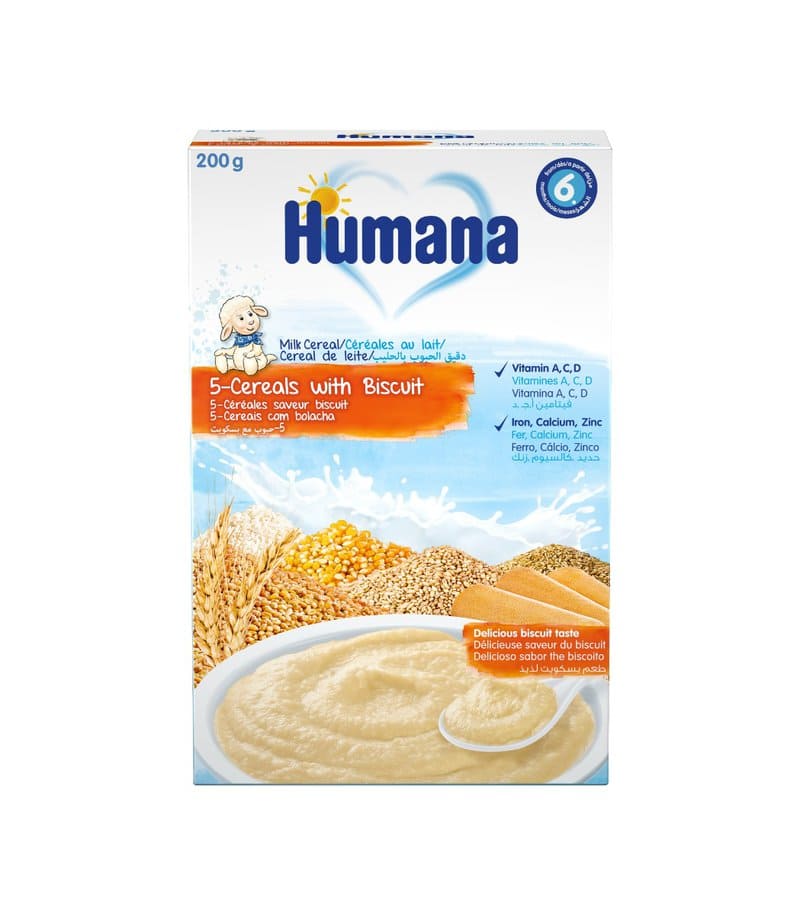Cereale cu lapte si biscuiti de la 6 luni, 200g, Humana 1 Cereale cu lapte si biscuiti de la 6 luni