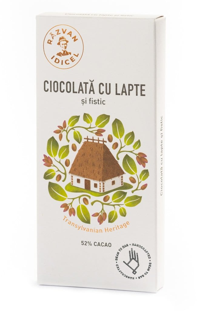 Ciocolata 54% cacao cu lapte si fistic, 80g, Razvan Idicel 1 Ciocolata 54% cacao cu lapte si fistic