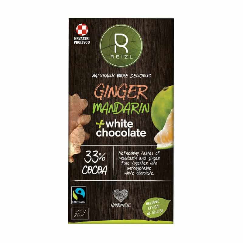 Ciocolata alba 33% cacao cu ghimbir si Mandarina