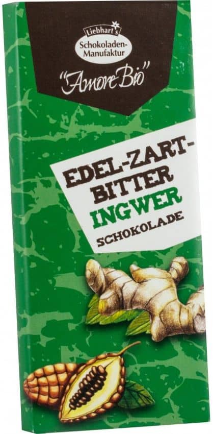 Ciocolata amaruie cu ghimbir caramelizat, 40g – Liebhart’s Amore Bio