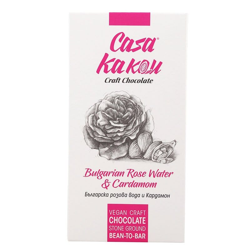 Ciocolata artizanala cu apa de trandafiri si cardamom 66%