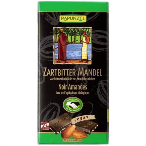Ciocolata bio amaruie cu 55% cacao si migdale